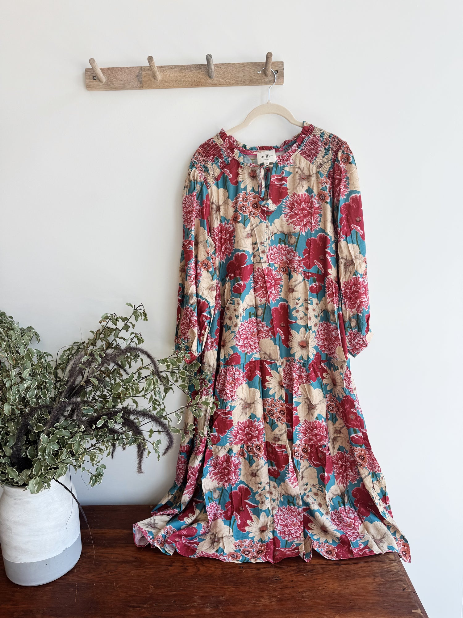 Floral Midi Dress With Tie Neck
