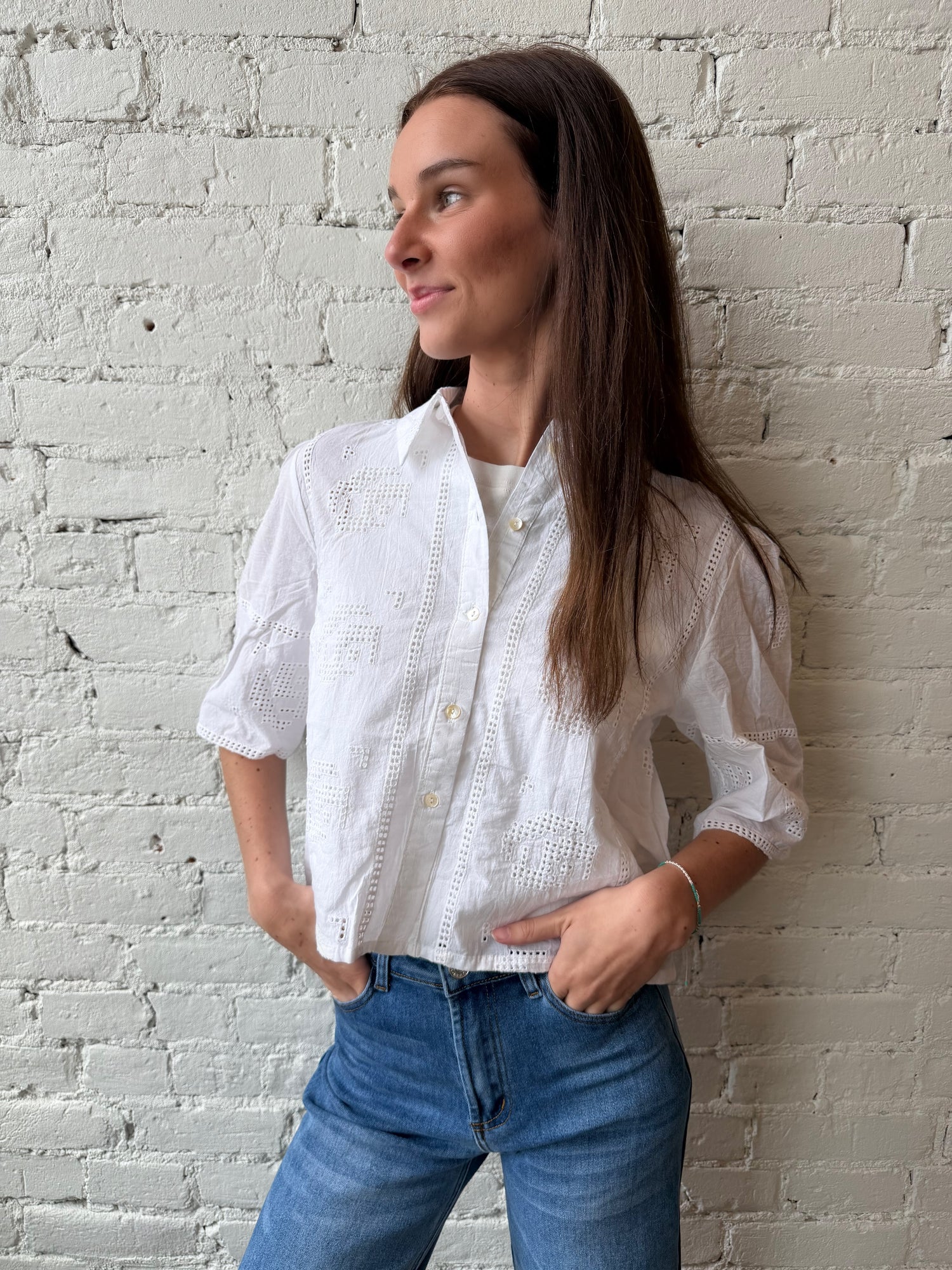 Eyelet Breeze Button-Up