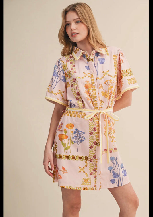 Floral Trim Shirt Dress