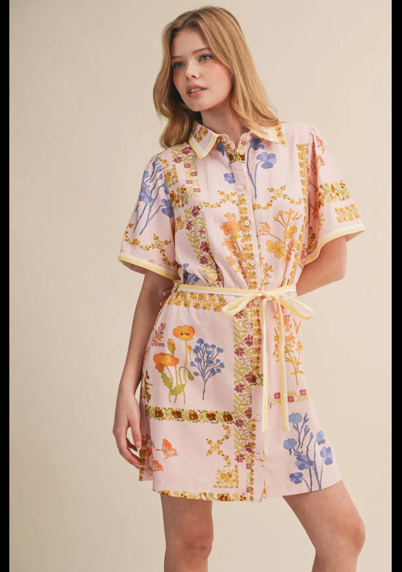 Floral Trim Shirt Dress