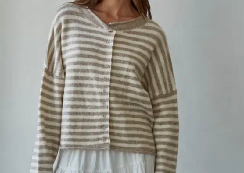 Button Down Striped Cardigan