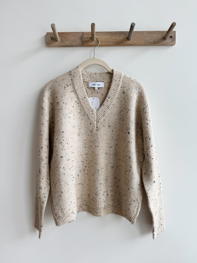 Black Spotted V-Neck Sweater